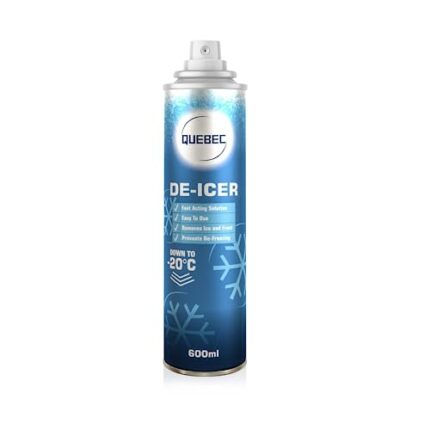 QUEBEC De-icer Spray 600ml For Car Windscreen - Fast Acting Melts Ice and Frost Quickly For Windows/Mirrors - Operates at -20°c and Prevents Re-Freezing